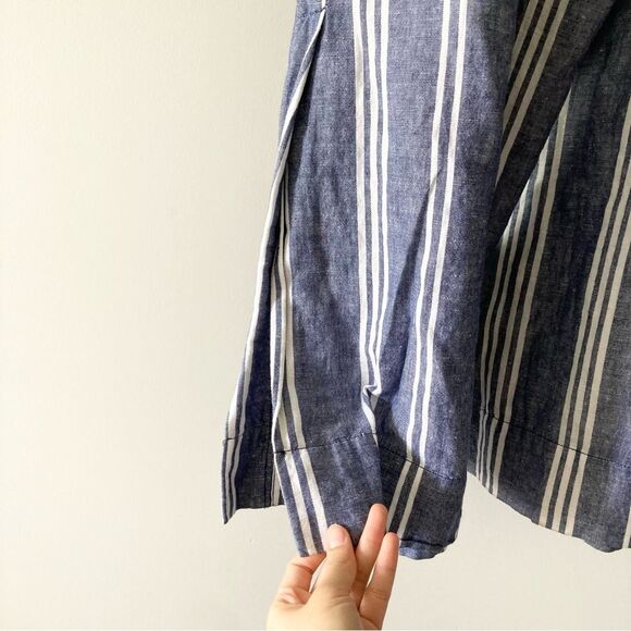 Anthropologie Wide Leg Pants Womens Size 6P Blue Stripe Linen Cotton Blend - Picture 5 of 7